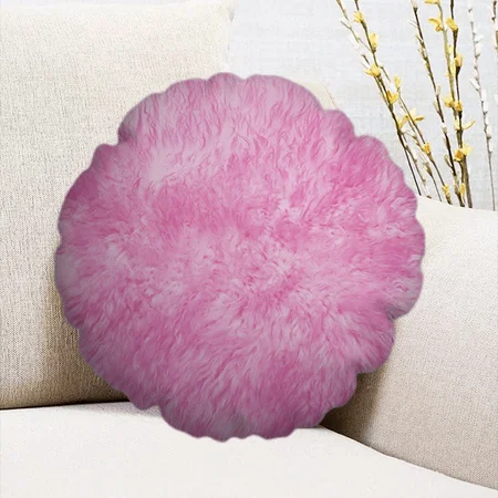 Pink Fur Frenzy Customized Photo Printed Circle Cushion Pillow
