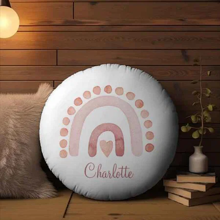 Pink Rainbow Dusty Nursery Customized Photo Printed Circle Cushion Pillow