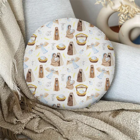 Star of Bethlehem Nativity Christmas Customized Photo Printed Circle Cushion Pillow