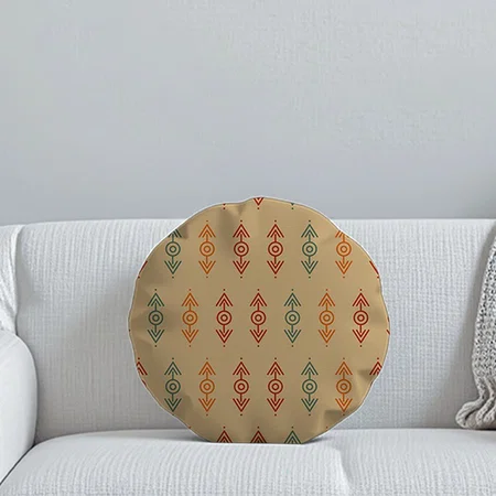 Aztec Geometric Blue And Orange Tribal Southwester Customized Photo Printed Circle Cushion Pillow