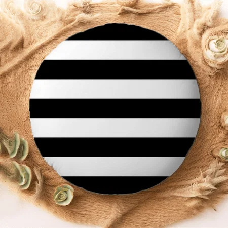 Modern Style Black And White Stripes Customized Photo Printed Circle Cushion Pillow