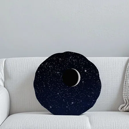 Starry Sky and Crescent Moon, Midnight Blue Customized Photo Printed Circle Cushion Pillow