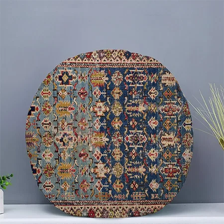 Dusty Blue Green Kuba Yellow Bands Customized Photo Printed Circle Cushion Pillow