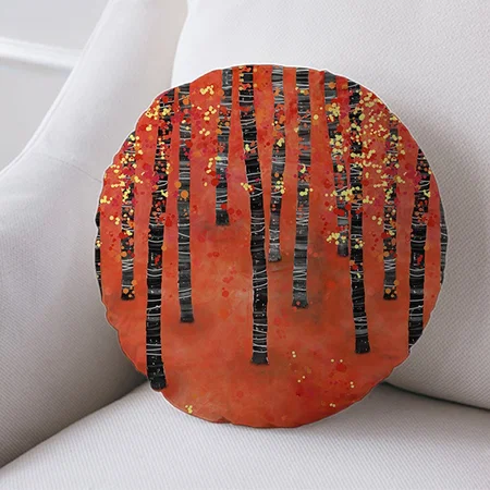 Birch Forest Red Customized Photo Printed Circle Cushion Pillow