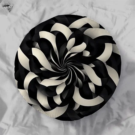 Monochrome Swirl of Elegance Customized Photo Printed Circle Cushion Pillow