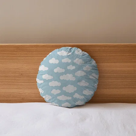 Pastel Clouds Aesthetic Baby Blue And White Customized Photo Printed Circle Cushion Pillow