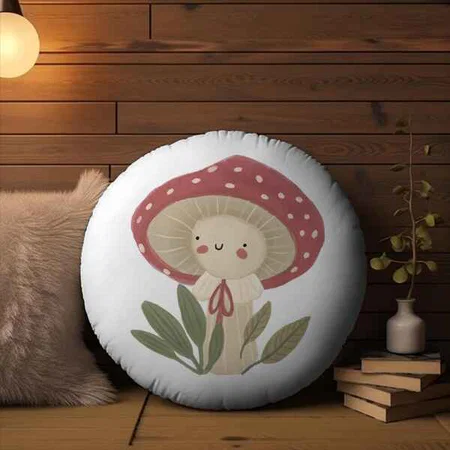 Little Mushroom Cute Customized Photo Printed Circle Cushion Pillow
