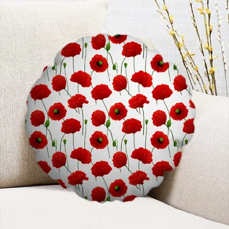 Poppies Customized Photo Printed Circle Cushion Pillow