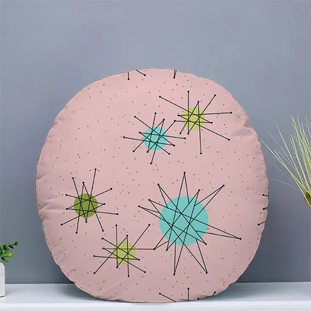 Pink Iconic Atomic Starbursts Customized Photo Printed Circle Cushion Pillow