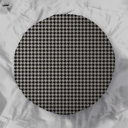 Classic Pepita Houndstooth Pattern Black Grey Customized Photo Printed Circle Cushion Pillow