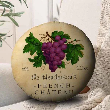 French Chateau with Grapes Vintage Customized Photo Printed Circle Cushion Pillow
