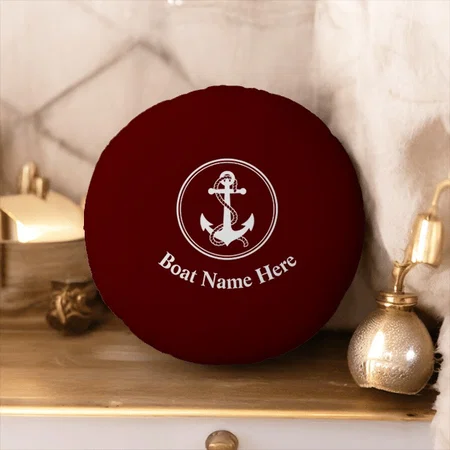 Nautical Anchor Rope Boat Name Deep Red Customized Photo Printed Circle Cushion Pillow