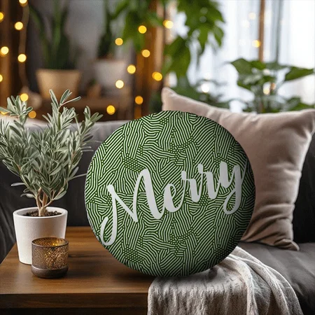 Merry Christmas Holiday Customized Photo Printed Circle Cushion Pillow