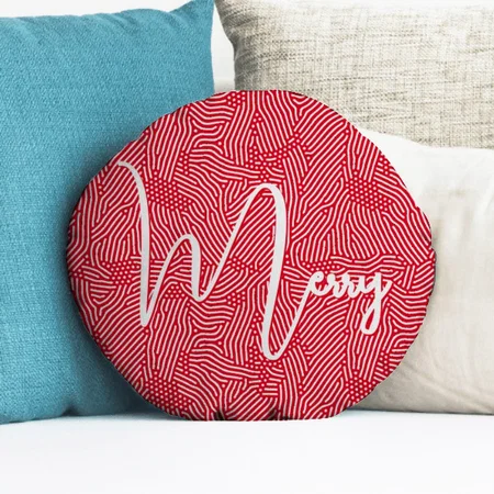 Merry Christmas Holiday Customized Photo Printed Circle Cushion Pillow