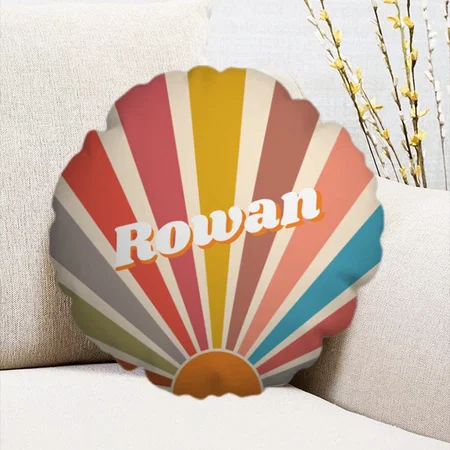 Modern Retro Custom Name Fun Vintage Rainbow Customized Photo Printed Circle Cushion Pillow