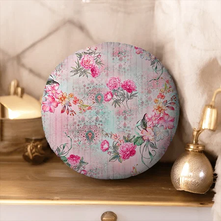 Beautiful Roses On Vintage Paper Texture Illustrat Customized Photo Printed Circle Cushion Pillow