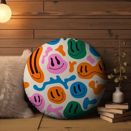 Various Colorful Melting Smiling Faces Customized Photo Printed Circle Cushion Pillow