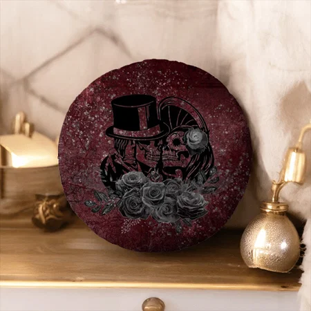 Gothic Kissing Skulls Couple And Blood Red Eternal Customized Photo Printed Circle Cushion Pillow