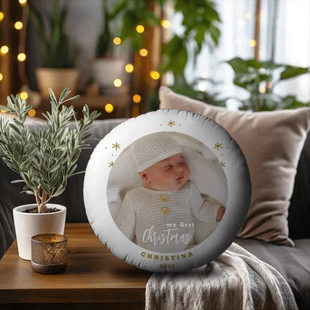 My First Christmas Baby's Photo Customized Photo Printed Circle Cushion Pillow
