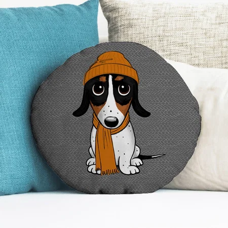 Cute Hipster Dog Customized Photo Printed Circle Cushion Pillow