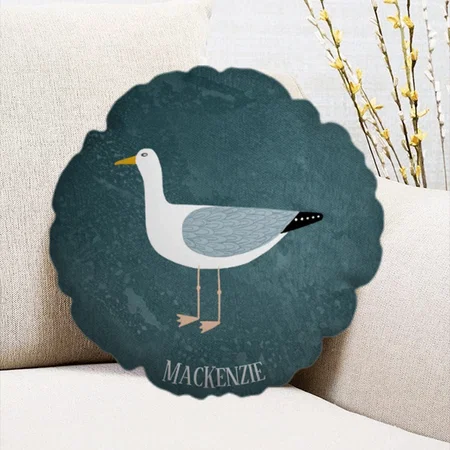 Cute Seagull Name Customized Photo Printed Circle Cushion Pillow