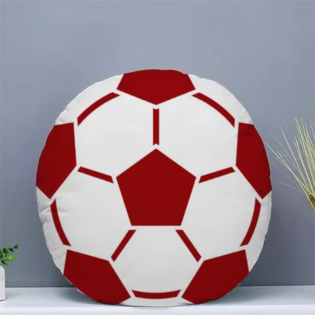 Red Soccer Ball Sports Team Customized Photo Printed Circle Cushion Pillow