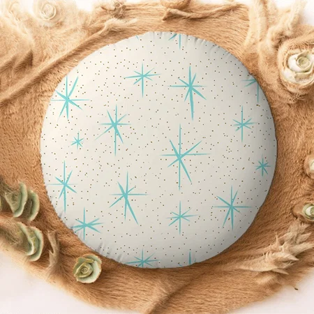 Space Age Turquoise Starbursts Customized Photo Printed Circle Cushion Pillow