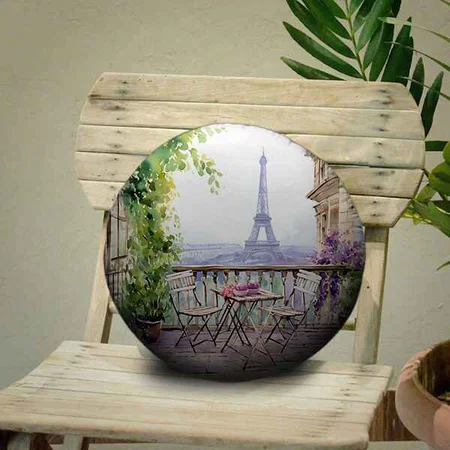 Eifel Tower Paris French Cafe Customized Photo Printed Circle Cushion Pillow