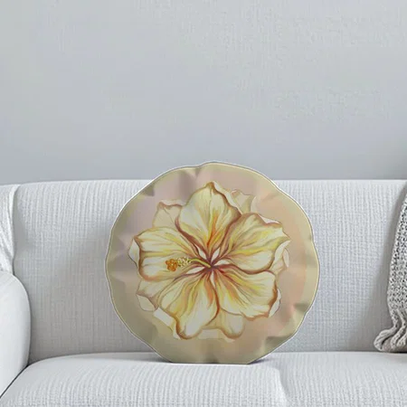 Hibiscus & lace Yellow Customized Photo Printed Circle Cushion Pillow
