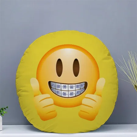 Thumbs Braces Emoji Girl With Braces Customized Photo Printed Circle Cushion Pillow