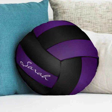 Purple and Black Volleyball Customized Photo Printed Circle Cushion Pillow