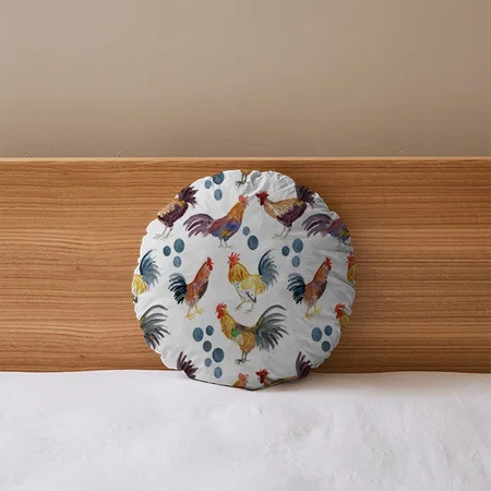 Watercolor Chickens Pattern Country Customized Photo Printed Circle Cushion Pillow