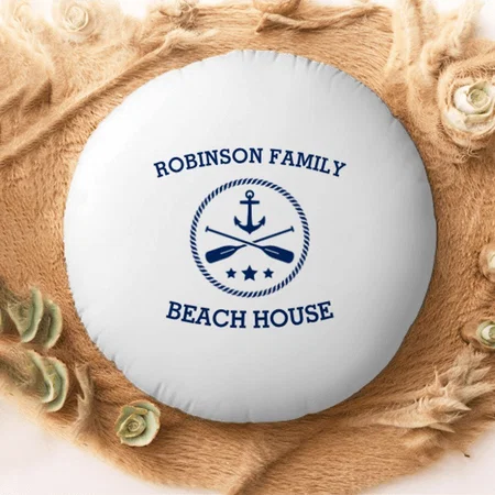 Your Beach House Family Name Anchor Oars Stars Customized Photo Printed Circle Cushion Pillow