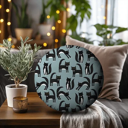 Tuxedo Black and White Cats Customized Photo Printed Circle Cushion Pillow
