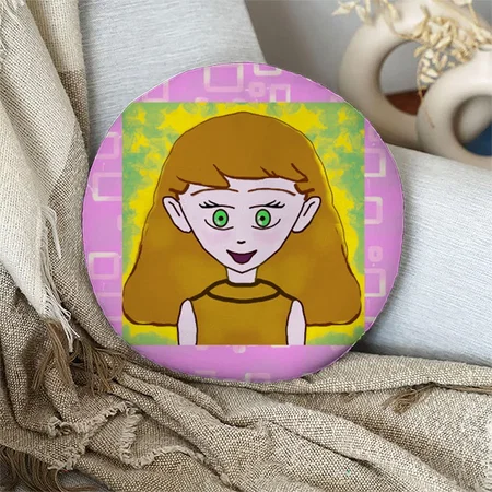 Cute Cartoon Girl Customized Photo Printed Circle Cushion Pillow