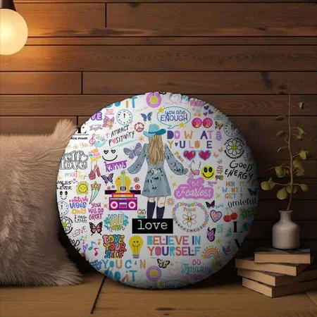Swift-Inspired Love Affirmations Customized Photo Printed Circle Cushion Pillow
