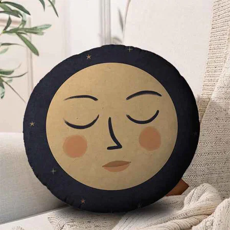 Black and Bronwn Moon Cute Face Customized Photo Printed Circle Cushion Pillow