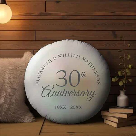 30th Wedding Anniversary Chic Beautiful Pearl Customized Photo Printed Circle Cushion Pillow