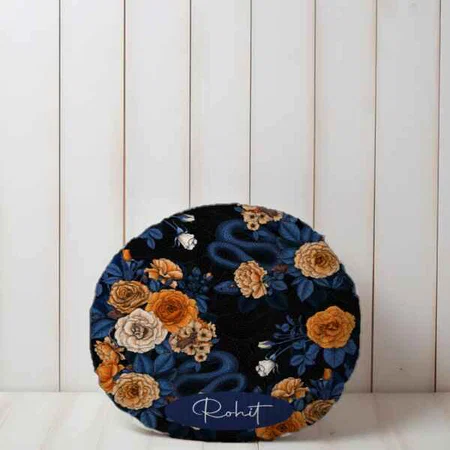 Orange and Blue Hidden in the Roses Customized Photo Printed Circle Cushion Pillow