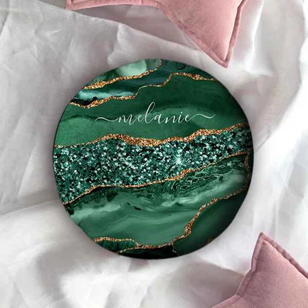 Green and Gold Glitter Geode Marble Customized Photo Printed Circle Cushion Pillow