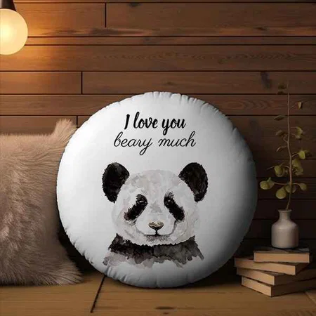 Black And White Panda Customized Photo Printed Circle Cushion Pillow