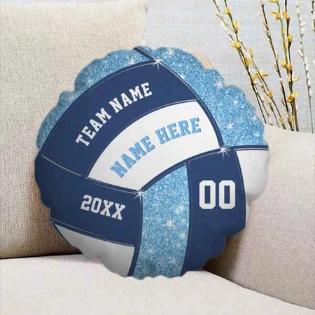 Navy Blue and Light Blue Gifts for Volleyball Players Customized Photo Printed Circle Cushion Pillow