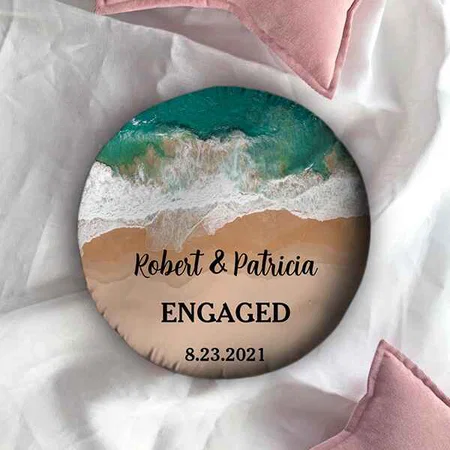Beach Engaged Keepsake Engagement Customized Photo Printed Circle Cushion Pillow