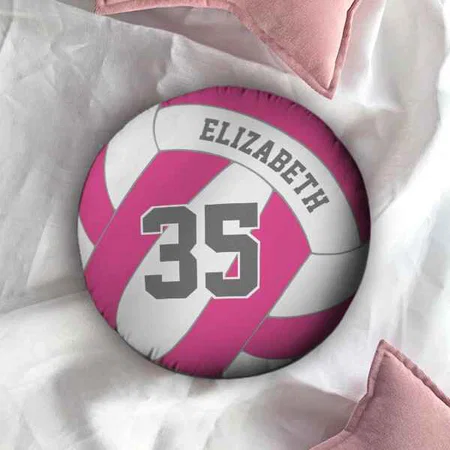 Pink Volleyball Customized Photo Printed Circle Cushion Pillow
