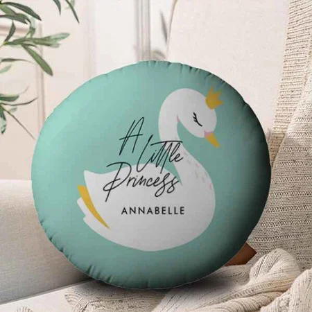 Aqua Girly Elegant Beautiful Swan Customized Photo Printed Circle Cushion Pillow