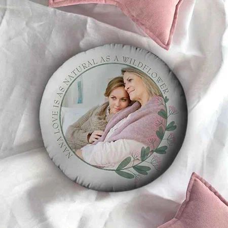Pink Nana Love Photo Wildflower Floral Customized Photo Printed Circle Cushion Pillow