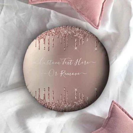 Rose Gold Blush Glitter Customized Photo Printed Circle Cushion Pillow