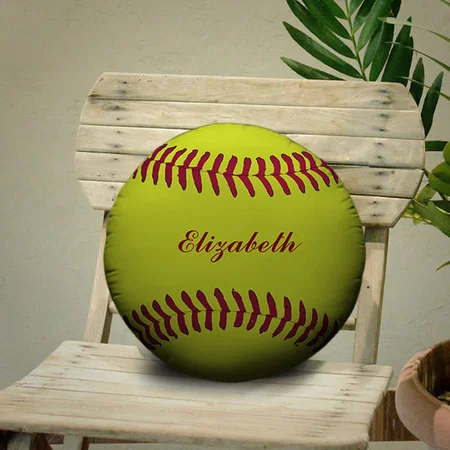 Yellow Red Sport Player Name Customized Photo Printed Circle Cushion Pillow