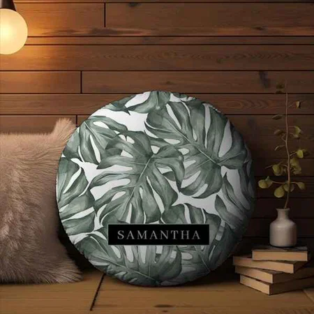 Tropical Modern Oasis Leaves Pattern Customized Photo Printed Circle Cushion Pillow
