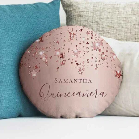 Rose Gold Monogram Customized Photo Printed Circle Cushion Pillow
